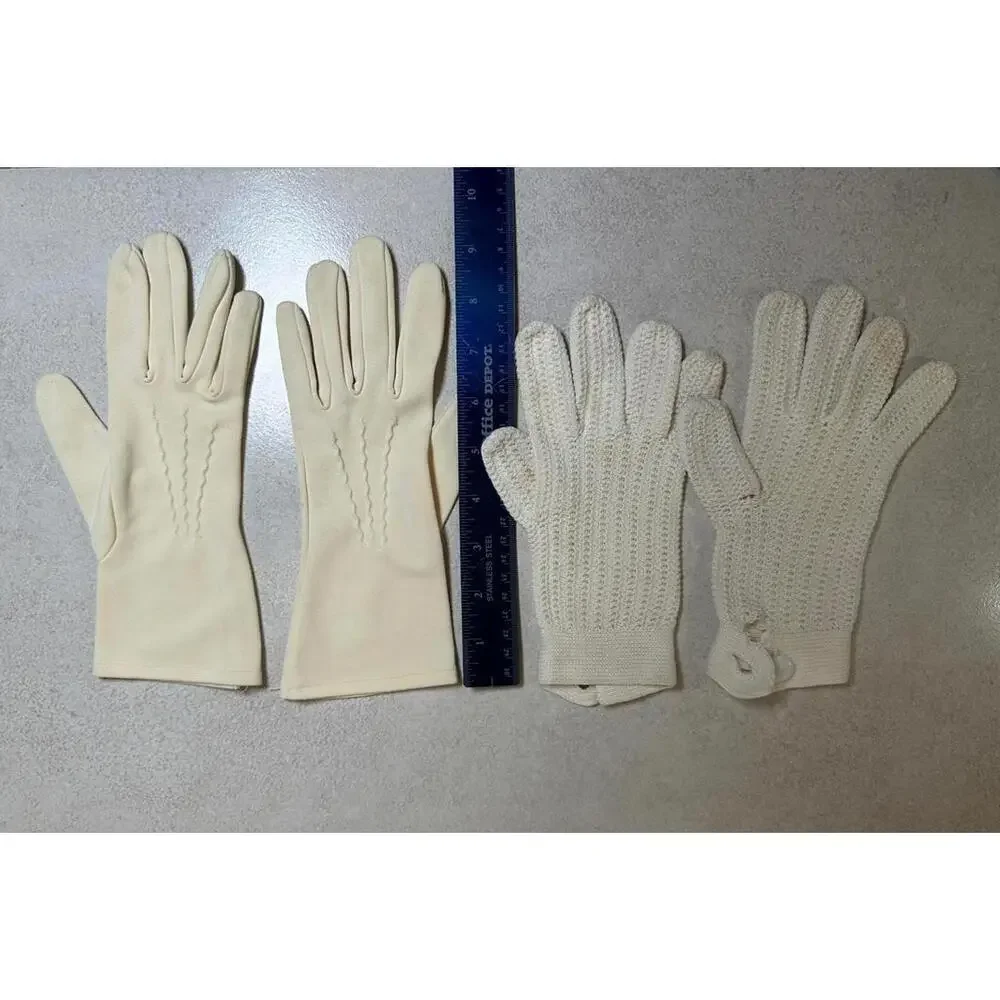 VTG Women’s S/M Ivory Crochet & Nylon Dress Gloves Mid Century Elegant